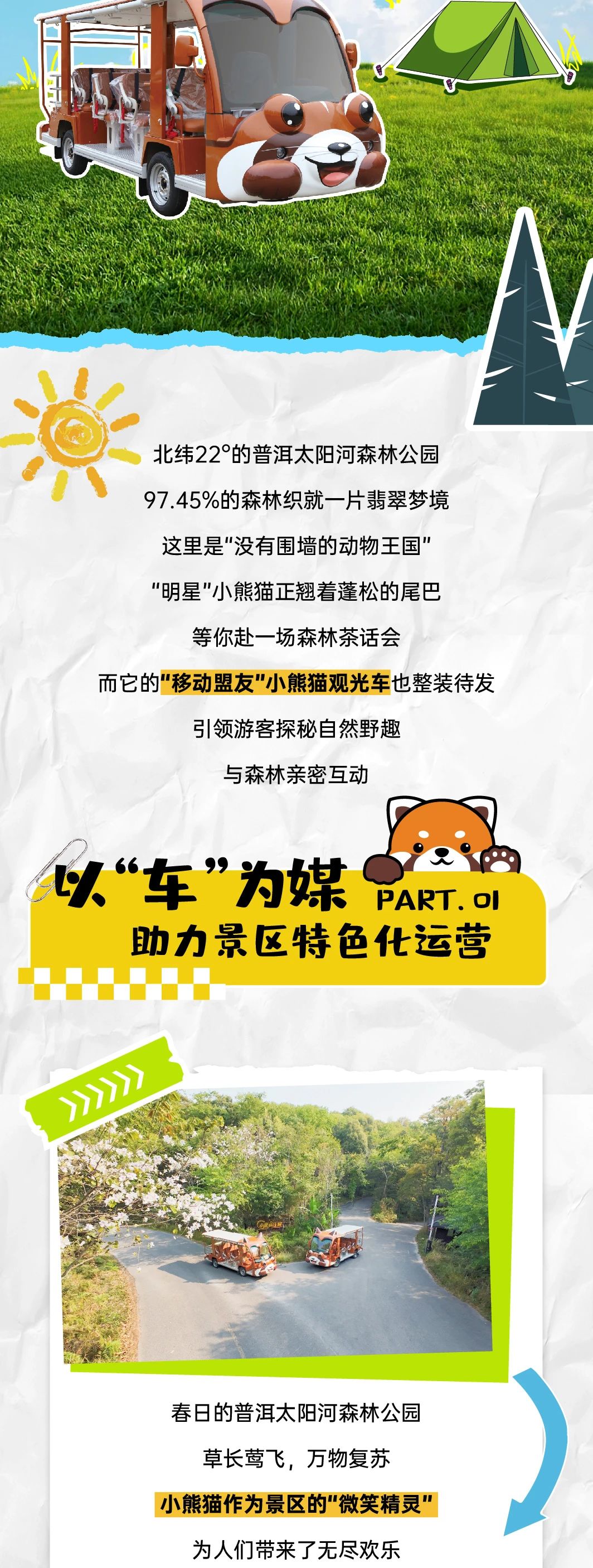 乐天堂官网“小熊猫”观光车驶入普洱太阳河森林公园，共筑生态文旅新图腾